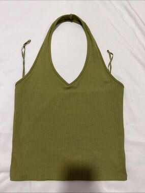 American Eagle Outfitters Olive Ribbed Halter Tank